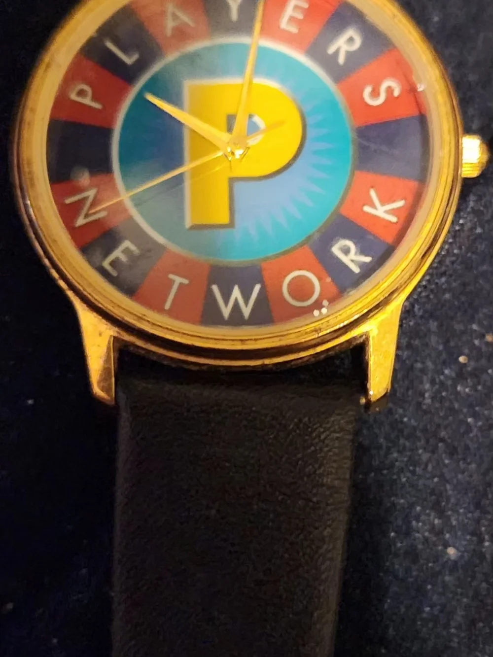 Gold-Tone Watch with Black Leather Strap